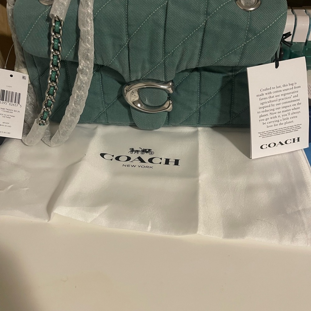 Coach Tabby 26 Quilted Denim Shoulder Bag in Ivy with Silver Hardware